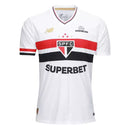 Camisa São Paulo 25/26 + Patrocinios Superbet Home Torcedor Masculina - Branco+Vermelho